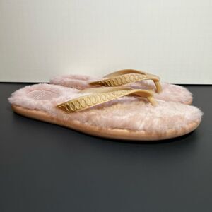 Girls UGG Australia Pink Fluffy Fur Lined Flip Flop Sandals / Size 5